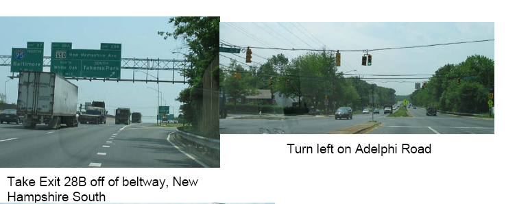 Picutre of the exit off of 495 & the left onto Adelphi Road
