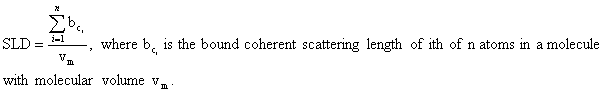 SLD = (Sum over i of b_c_i)/v_m where b_c_i is the bound coherent scattering length of ith of n atoms in a molecule with molecular volume v_m